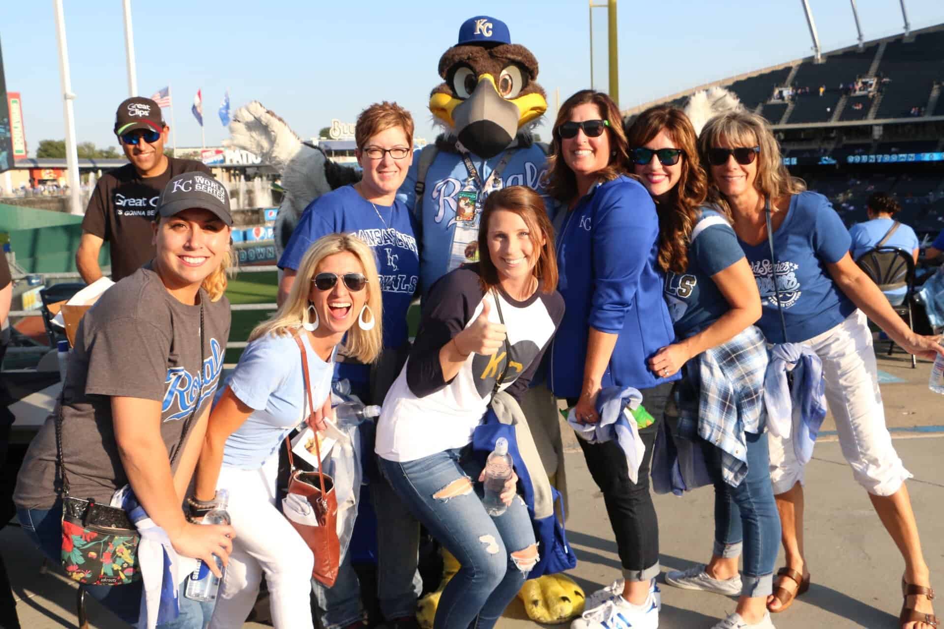 group-with-mascot-royals  - Braces and Invisalign in Kansas City, Overland Park, Olathe, and Paola, Kansas - Oltjen Orthodontics